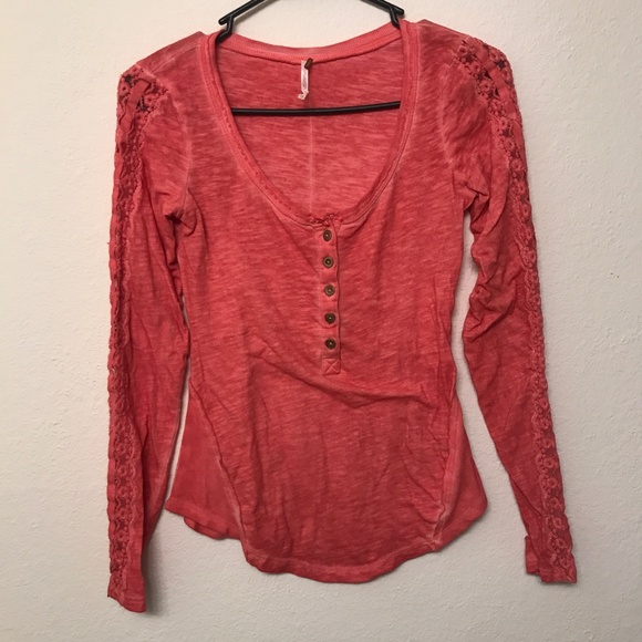 Free People Tops - FREE PEOPLE Coral Steel Stitch Henley Top